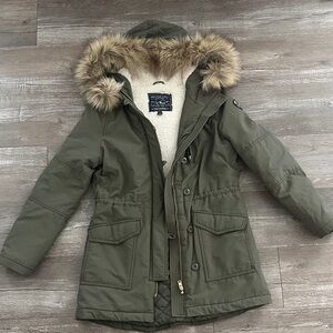 American Eagle Outfitters Olive Green Parka with Faux Fur